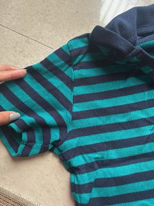 MAX Striped Polo Neck Top
