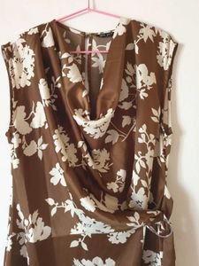 Mocha Blossom Wrap satin dress