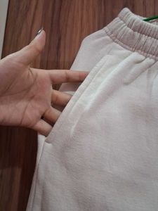 Cream Joggers with Side Stripes