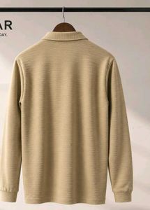 Men's Beige Quarter-Zip Polo Shirt