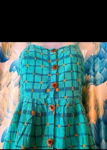 Chic Teal Grid Print Midi Dress