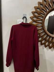 Maroon Textured Shirt Dress