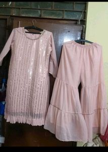 Sparkly Pink Kurta Set with Sharara Pants