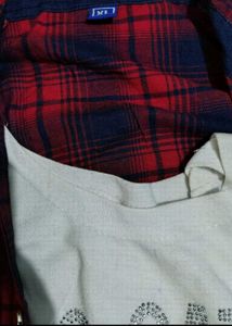 Girls Plaid Shirt with Graphic Tee Set