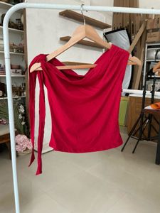 Off-Shoulder Red Top with Tie Detail