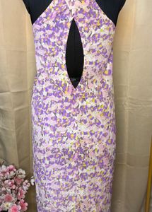 topshop Floral Print V-Neck Dress with Back Cutout