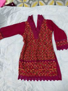 Elegant Embroidered Red Kurta