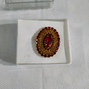 Red &amp; Golden Adjustable Ethnic Ring (Women's)