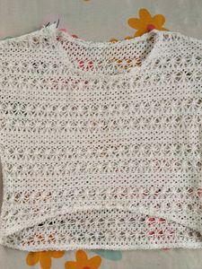 White Knit Crochet Top