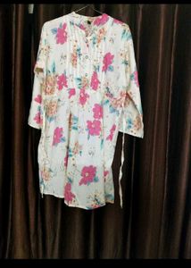 White Floral Print Kurta