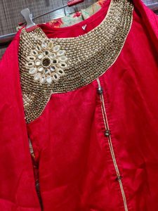 Stunning Red Embellished Kurta and skirt