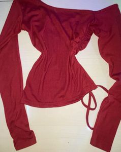 Chic Red Long Sleeve Off-Shoulder Top
