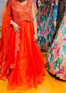 Rust  Embroidered  sequince Lehenga Set