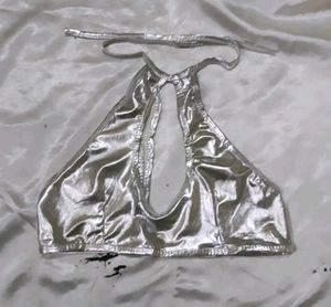 Shiny Silver Halter Neck Top