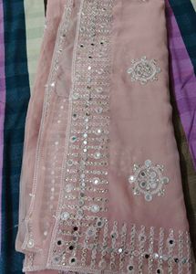 Beautiful Pink mirror Saree with  stitch Blouse