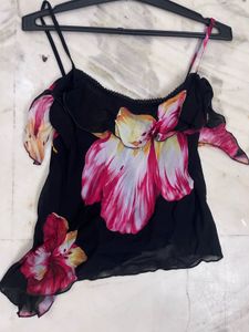 transparent Chic Black Floral Spaghetti Strap Top
