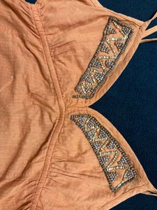 Indo Western Orange Beaded Kurti Top Set