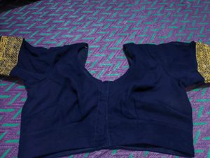Elegant Navy Blue Embroidered Saree free size Full