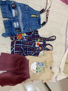 2 Set Baby Dungrees And One Shorts Tshirt Pair