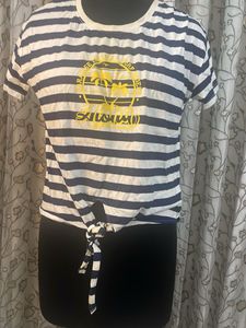 Striped Tie-Front T-Shirt