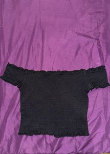 Black Smocked Off-Shoulder Top