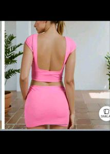 Vibrant Pink Crop Top & Mini Skirt Set