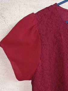 Women's Fashion Lace Dress Layered Maroon