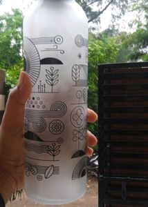 Frosted Glass Water Bottle with Artistic Design