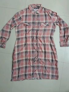 Checked Shirt Dress for Women with Waist Tie