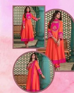 Orange & Pink Embroidered Anarkali Suit Set