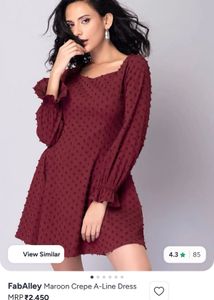 FabAlley Marooon Textured Mini Dress