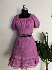 Lavender Eyelet Crop Top & Skirt Set