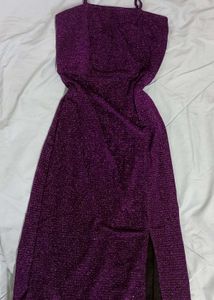 Sparkling Purple Maxi Dress with High Slit