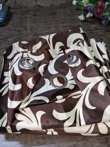 Door  🚪 Elegant Brown &amp; Cream Curtains of 1
