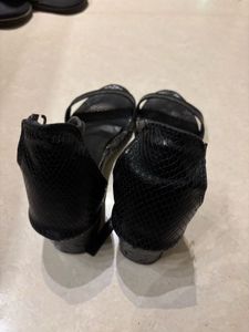 Black Faux Snakeskin Strappy Heels