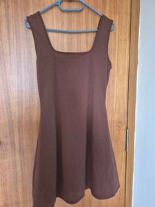 Brown Square Neck Sleeveless Mini Dress
