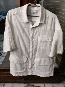 Men's Cream Textured Short Sleeve Shirt