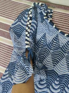 Blue Geometric Print long kurta