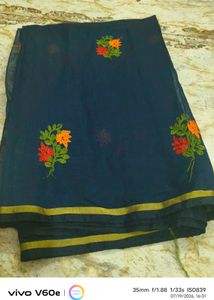 Elegant Navy Blue Embroidered Saree