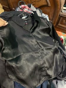 Chic Black Satin Button-Up Shirt