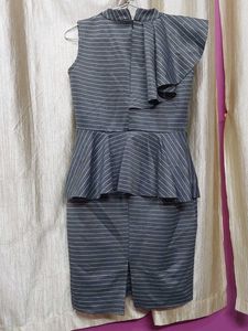 Chic Striped One-Shoulder Peplum Dress