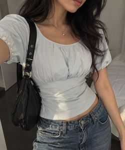Stylish Women's Light Blue Button Top