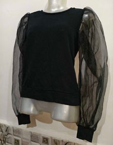 Chic Black Top with Sheer Sleeves