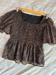 ONLY Printed Smocked Peplum Top