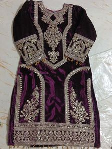 Bust 38 Elegant Embroidered Velvet Kurta Set