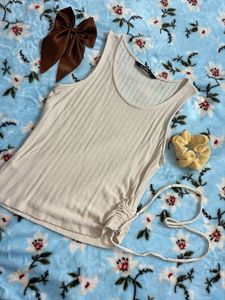 Zudio - New Cream Ribbed Tank Top with Drawstring