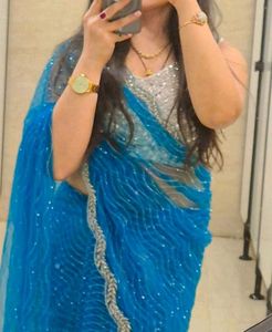 Stunning Blue Sequined Saree