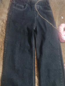 Wide Leg Denim Jeans with Chain Detail