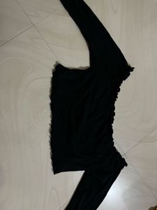 Black Lettuce Hem Long Sleeve Top