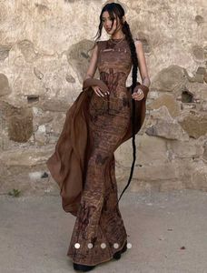 Unique Brown Print Maxi Dress